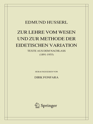 cover image of Zur Lehre vom Wesen und zur Methode der eidetischen Variation